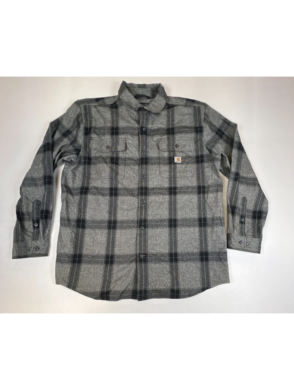 Carhartt Men’s L Loose Fit Grey Black Plaid Long Sleeve Button-Up Work Shirt